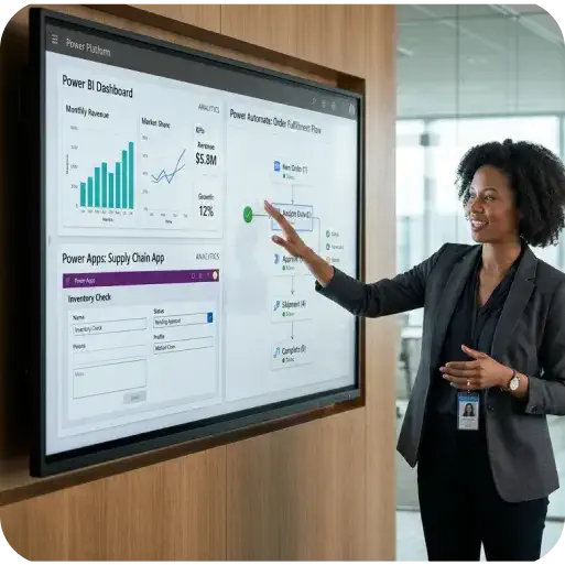 Microsoft Power Platform tools for data analytics, apps, and automation